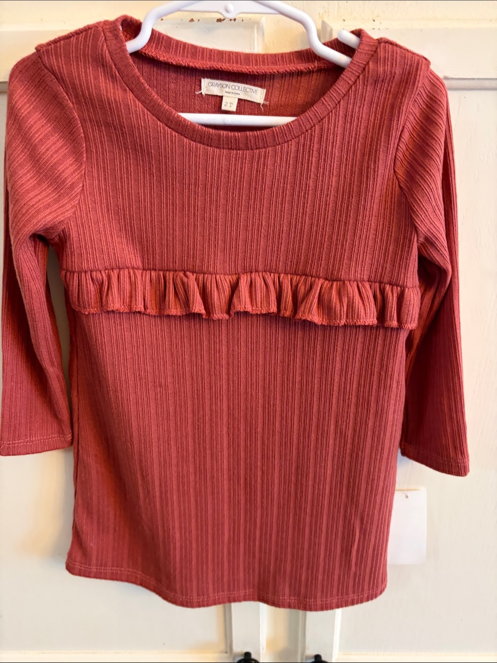 NWT Grayson Collective Toddler Girls Ribbed Ruffle Dress - Rust 2T